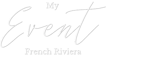 my event french riviera logo Text reads "My Event French Riviera" in elegant script Logo. The design suggests sophistication and connection to the French Riviera's charm and elegance.
